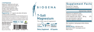 Biogena 7-Salt Magnesium 60 Capsules supplement fact panel