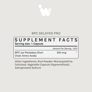 Infiniwell BPC Delayed Pro supplement facts panel