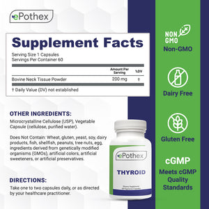 THYROID - Raw Grass-Fed Desiccated Bovine Thyroid - 60 capsules