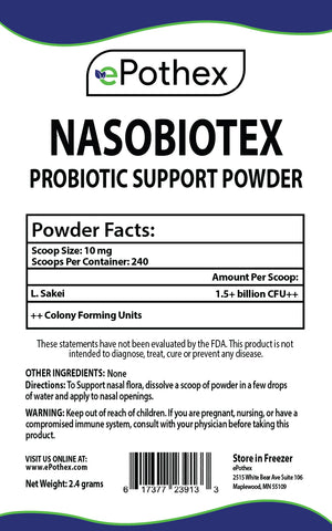 Nasobiotex L. Sakei Probiotic-Sinus-Support Powder - Epothex label and usage