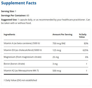 Osteo Px 60 Capsules supplement facts panel
