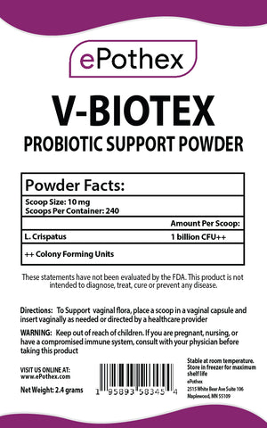 V-Biotex L. Crispatus Probiotic Powder label - ePothex