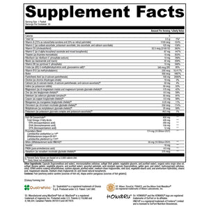 Supplement facts label with detailed Xymogen foundation essentials nutritional information