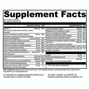Xymogen Active Nutrients without Iron 60 facts panel