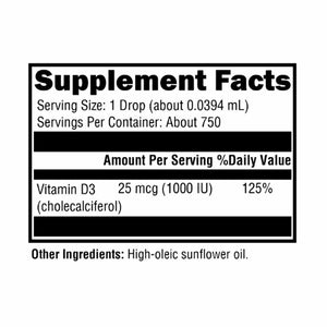 Xymogen D3 Liquid - 1 fl oz facts panel