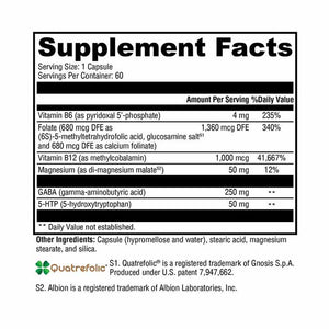 Supplement facts label for Xymogen Mood Food - 60 Capsules