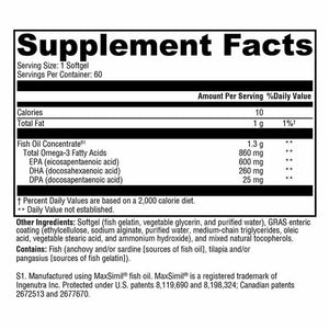 Xymogen Omega MonoPure 1300 EC - 60 Softgels facts panel