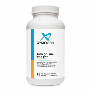Xymogen OmegaPure 900 EC dietary supplement bottle on a white background