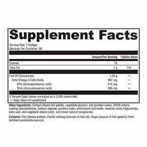 Xymogen OmegaPure 900 EC dietary supplement facts panel - 90 capsules