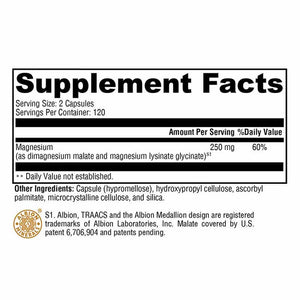 Xymogen OptiMag 125 - 240 Capsules facts panel