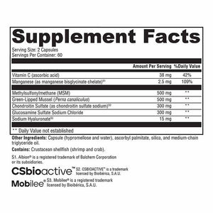 Xymogen SynovX DJD - 120 Capsules facts panel