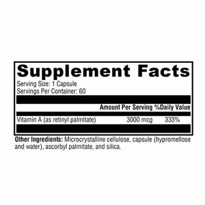 Xymogen Xcellent A 3000 mcg - 60 Capsules facts panel