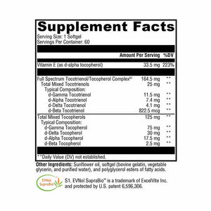 Xymogen Xcellent E - 60 Softgels supplement facts panel