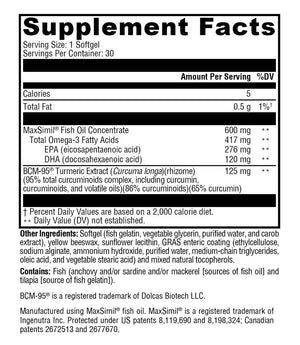 Xymogen Omega MonoPure Curcumin EC - 30 Softgels supplement facts panel