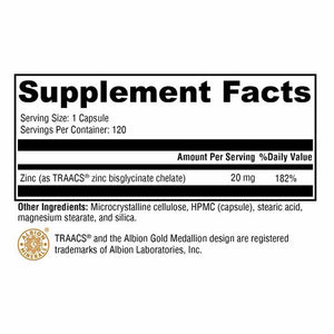 Zinc Glycinate 120 Capsules facts panel