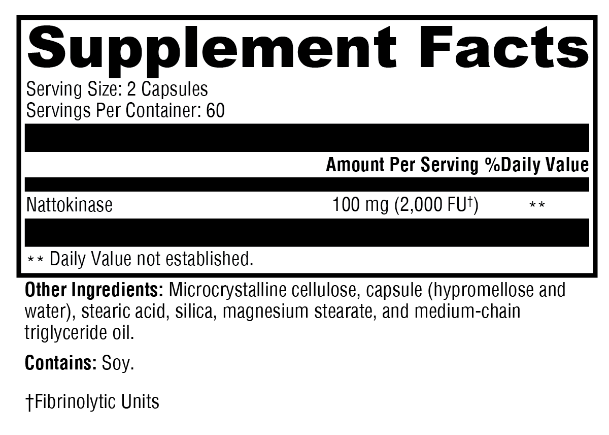 Xymogen Nattokinase 120 Capsules Supplement Facts