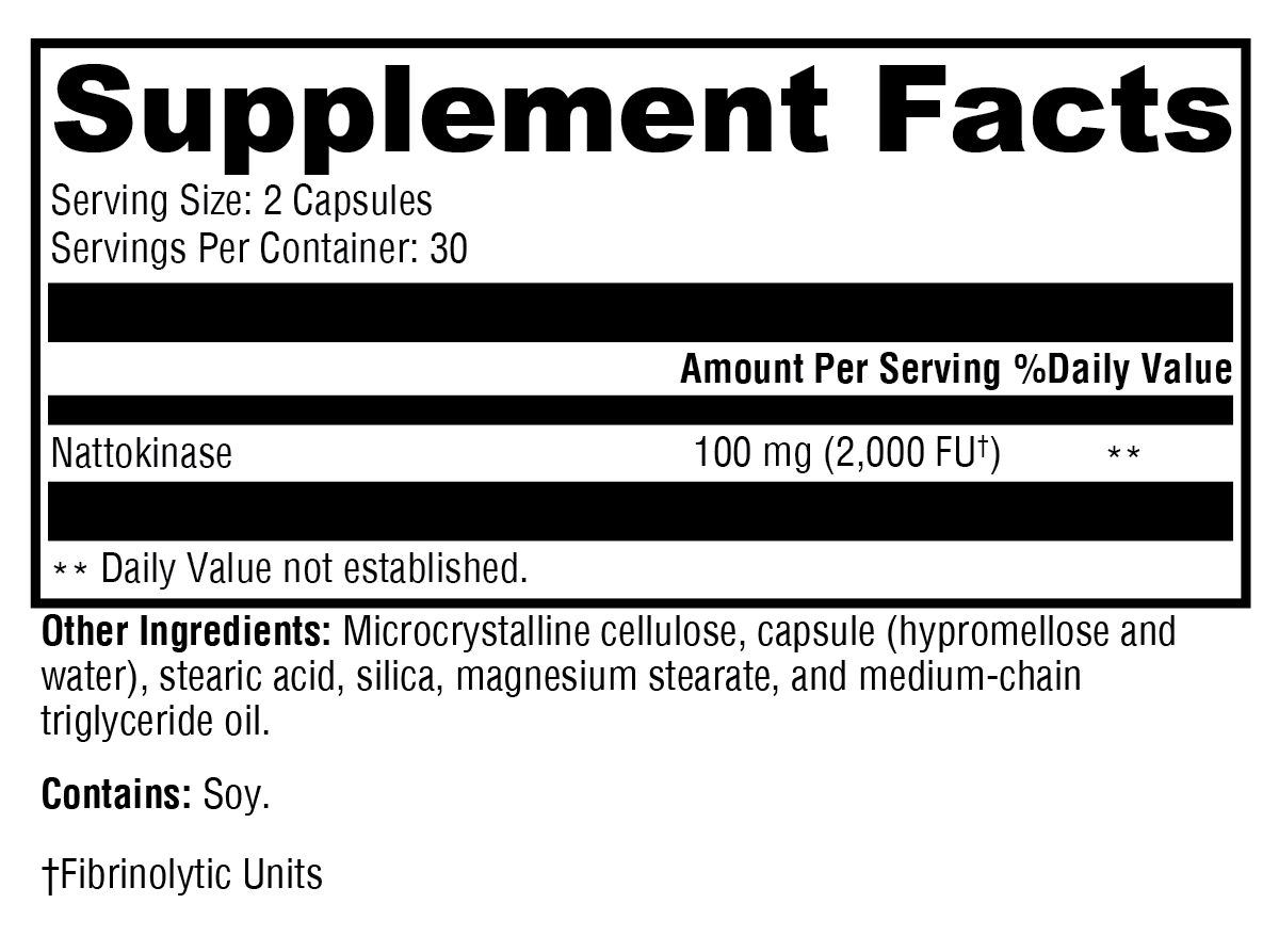 Xymogen Nattokinase 60 Capsules Supplement Facts