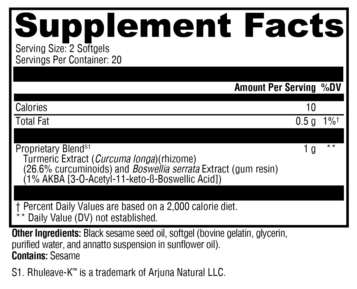 Xymogen SynovX Relief - 40 Softgels Supplement Facts