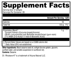 Xymogen SynovX Relief - 40 Softgels Supplement Facts