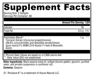 Xymogen SynovX Relief - 120 Softgels Supplement Facts