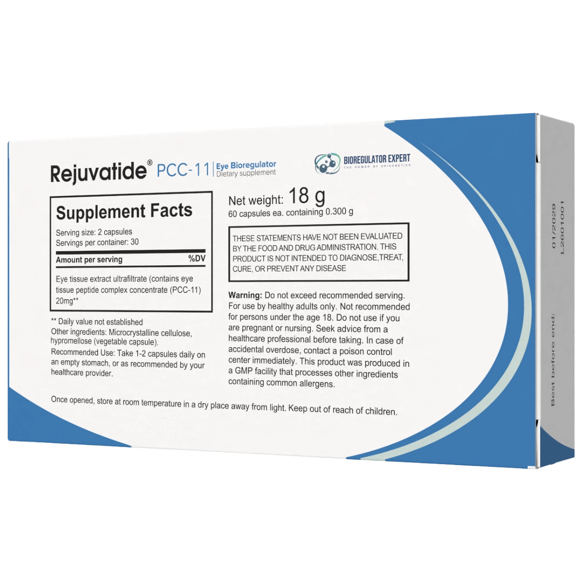 Rejuvatide PCC-11 Eye Bioregulator facts panel