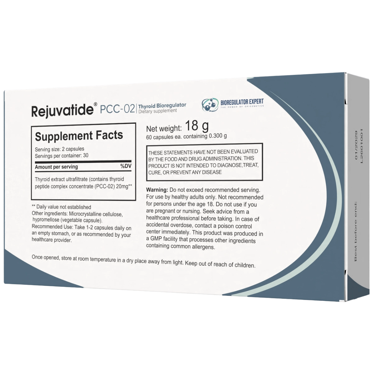Rejuvatide PCC-02 Thyroid Bioregulator facts panel