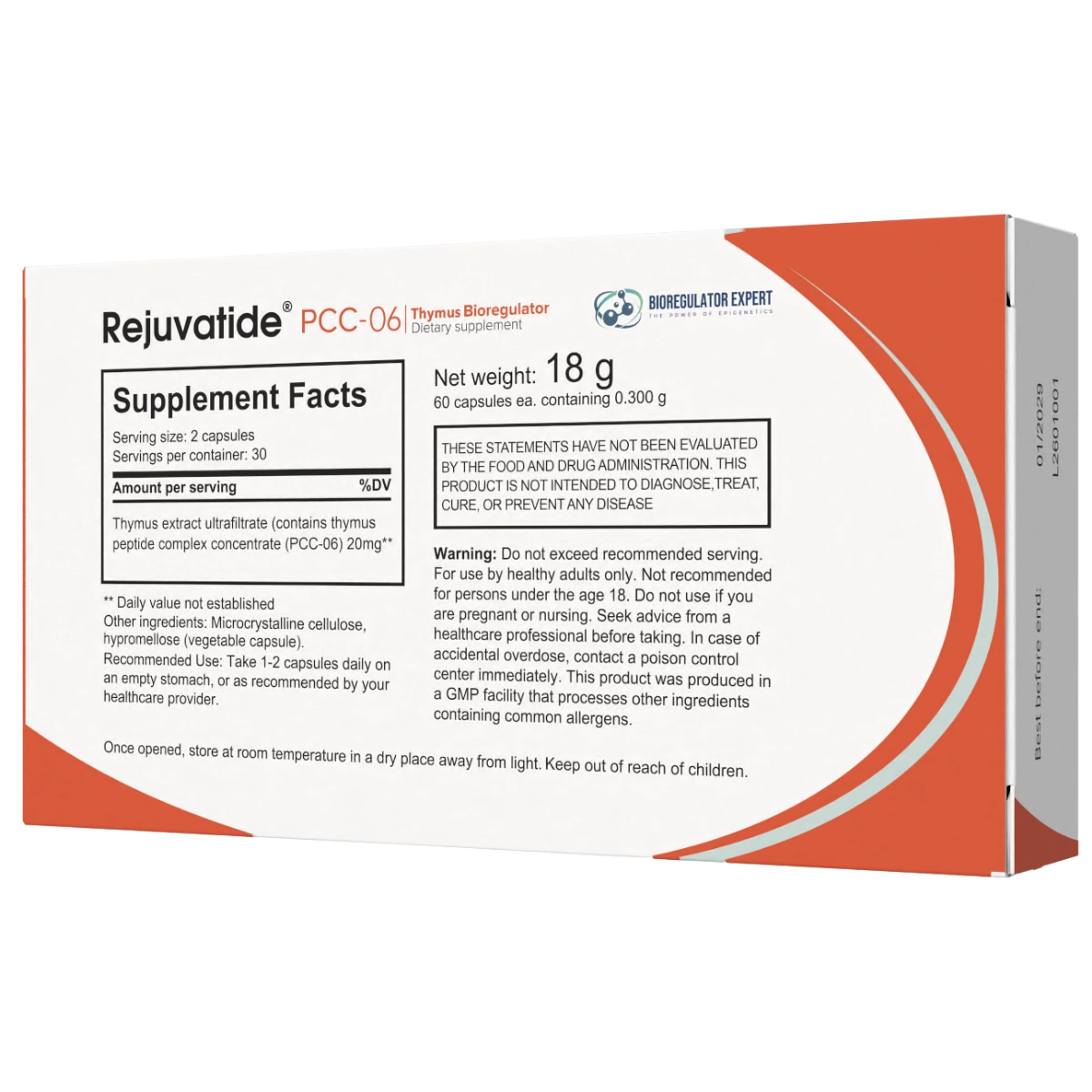Rejuvatide PCC-06 Thymus Bioregulator facts panel