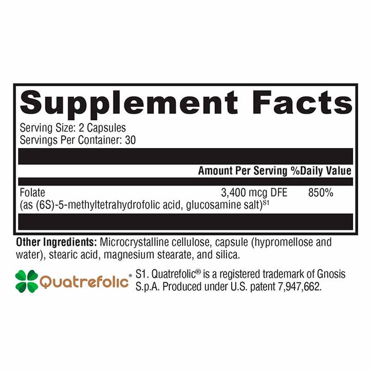 Xymogen 5-MTHF - 60 Capsules facts panel