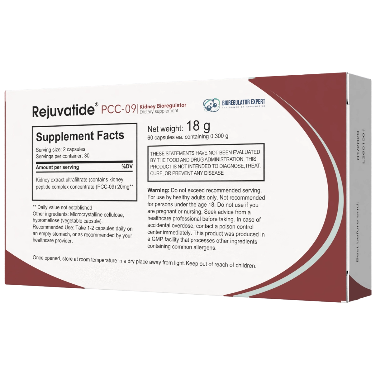 Rejuvatide PCC-09 Kidney Bioregulator facts panel