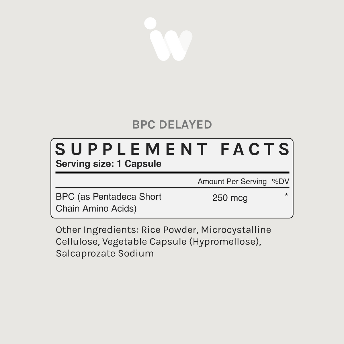 Infiniwell BPC Delayed 250mg Facts Panel