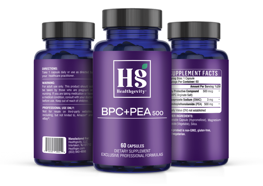 Healthgevity BPC + PEA 500 bottle sides