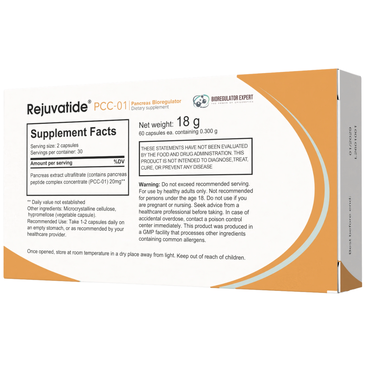 Rejuvatide PCC-01 Pancreas Bioregulator facts panel