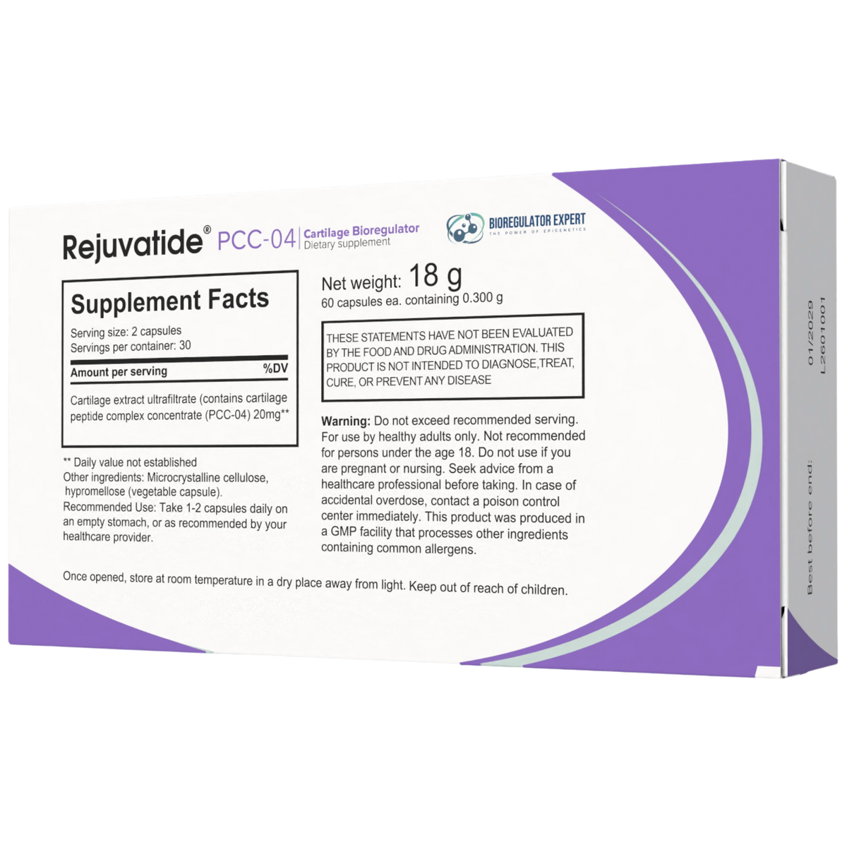 Rejuvatide PCC-04 Cartilage Bioregulator facts panel