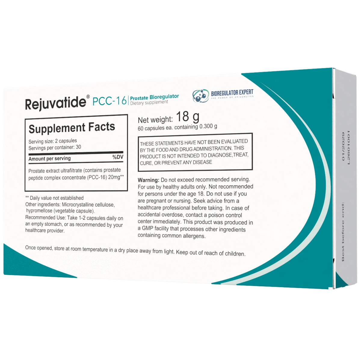Rejuvatide PCC-16 Prostate Bioregulator facts panel