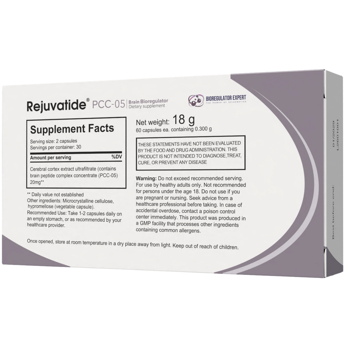Rejuvatide PCC-05 Brain Bioregulator facts panel