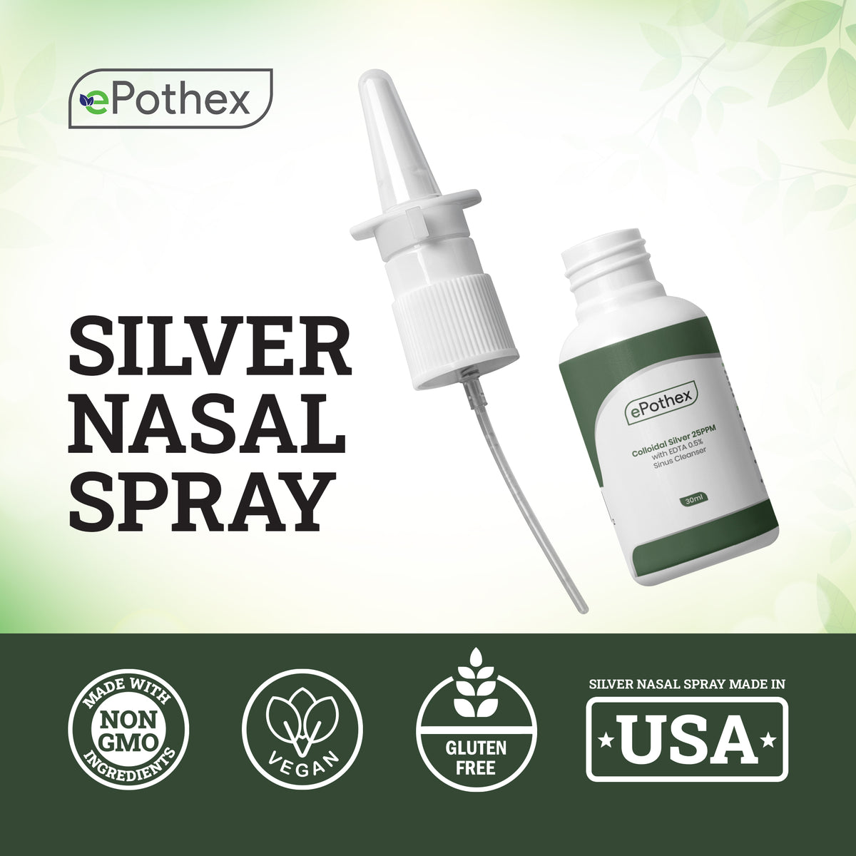 Colloidal Silver/ETDA 25PPM/0.5% Nasal Spray - 30ml - ePothex