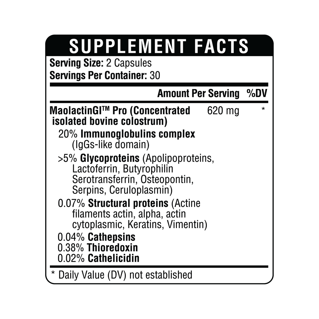 Healthgevity Colostrum-GI Bio Biotic facts panel