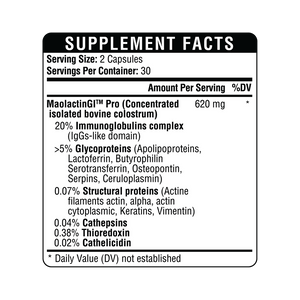 Healthgevity Colostrum-GI Bio Biotic facts panel