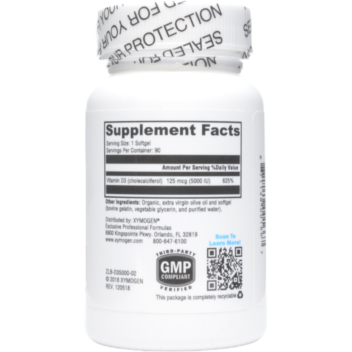 D3 5000 90 softgels Xymogen ingredients