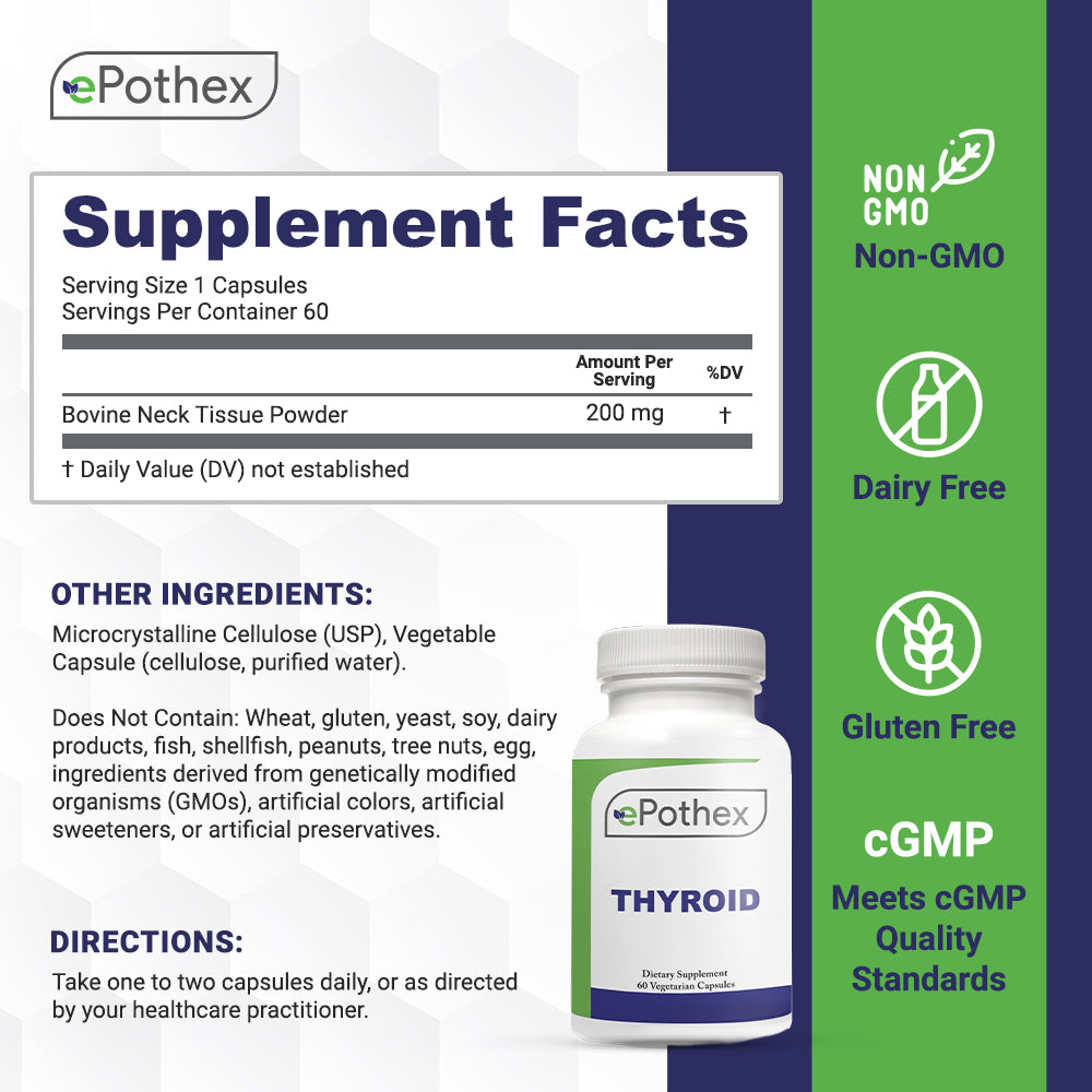 THYROID - Raw Grass-Fed Desiccated Bovine Thyroid - 60 capsules