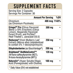 Healthgevity GlucoPrime 60 Capsules fact panel and ingredients