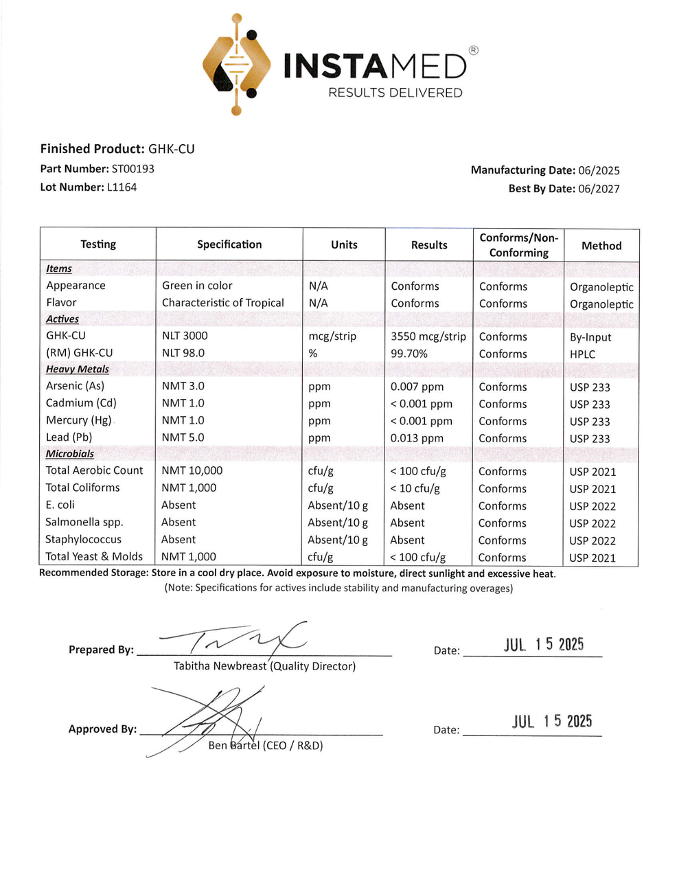 INSTAMED GHK-Cu - Sublingual Oral Strips - 20ct