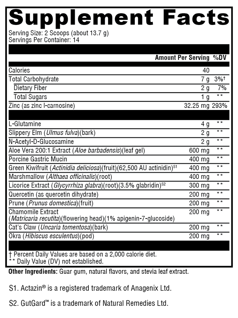 Xymogen GI Balance Powder Chai supplement facts panel