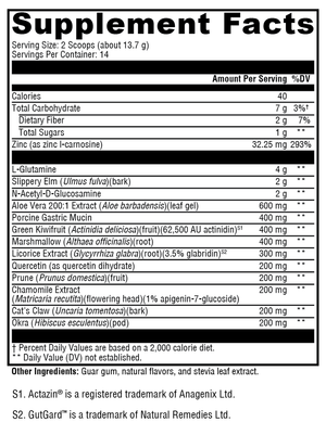 Xymogen GI Balance Powder Chai supplement facts panel