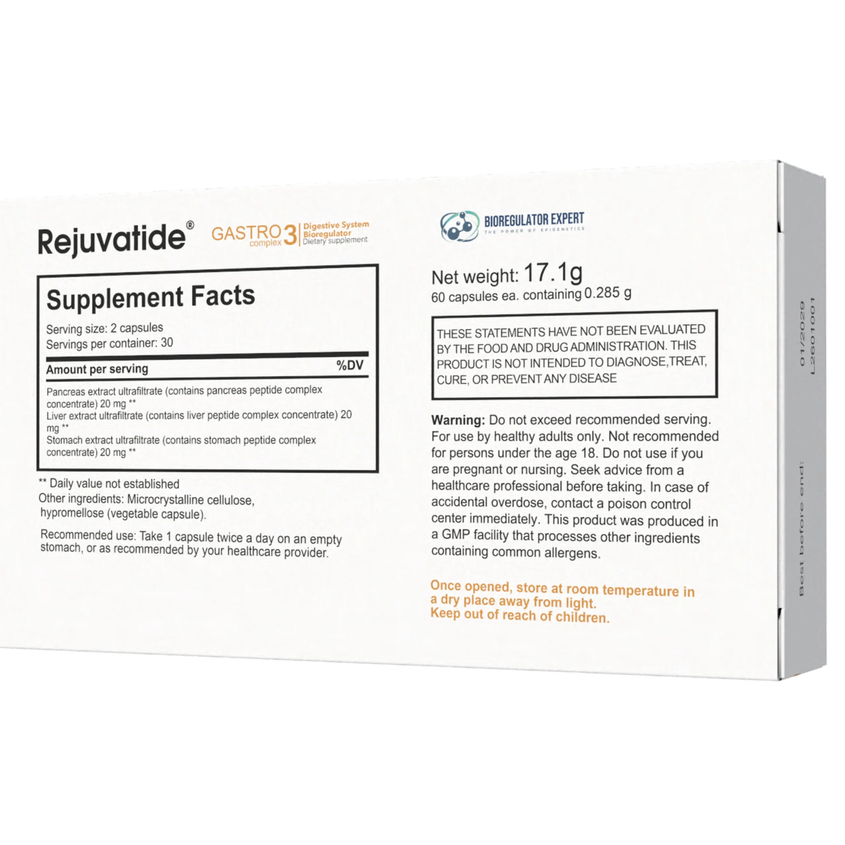 Rejuvatide Gastro Complex facts panel