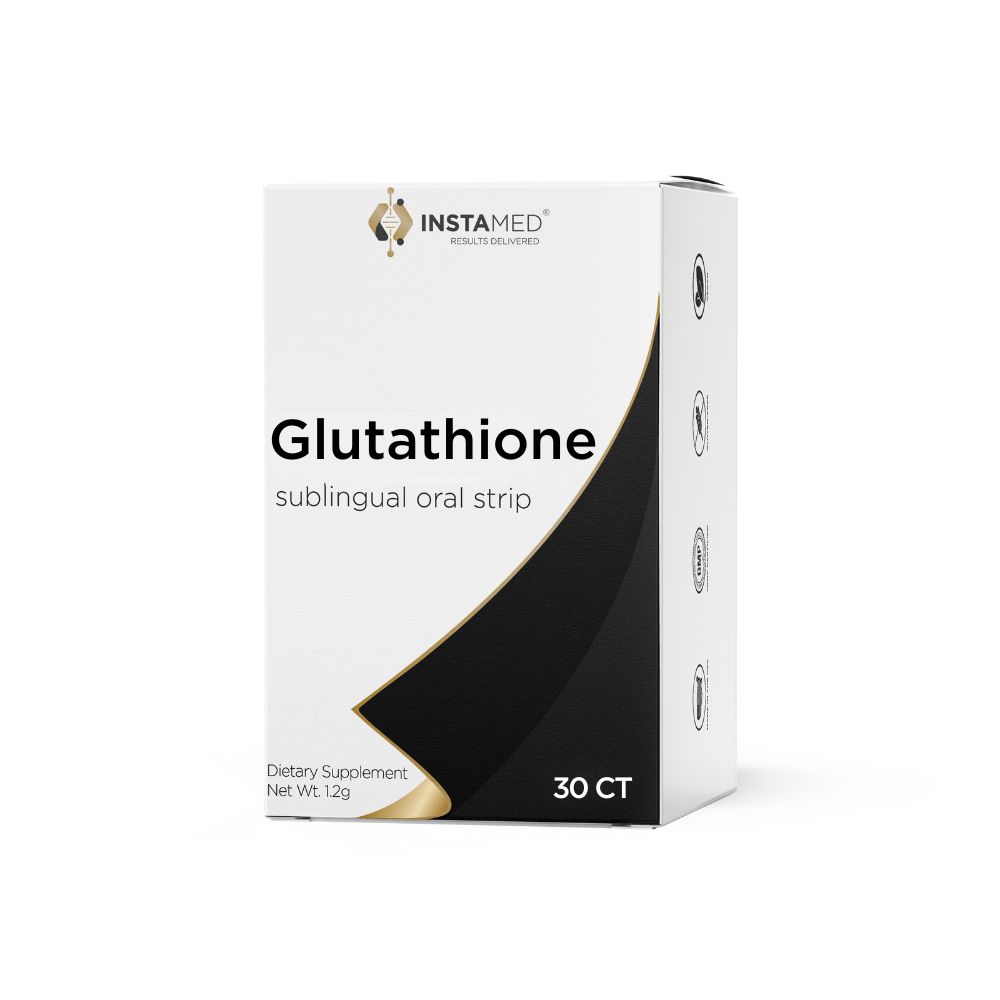 Box of Instamed Glutathione sublingual oral strips on a white background