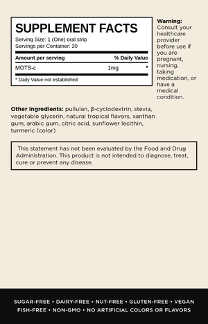InstaMed Boost Mots-C ingredients and supplement facts panel with disclaimer and warnings.
