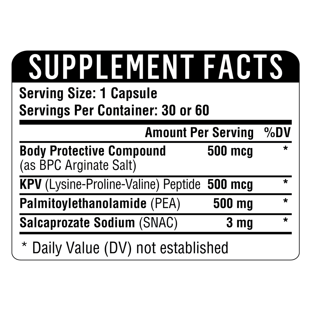 Healthgevity BPC+KPV+PEA 500 supplement facts