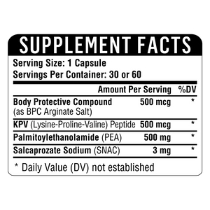 Healthgevity BPC+KPV+PEA 500 supplement facts