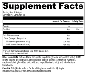 Xymogen OmegaPure 600 EC (60 ct) supplement facts panel